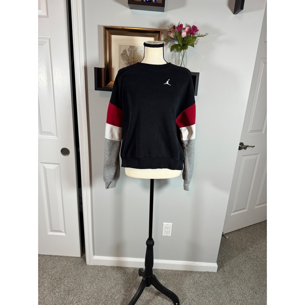 Jordan Womens Brooklyn Fleece Sweatshirt Jumpman Black Red Grey Medium